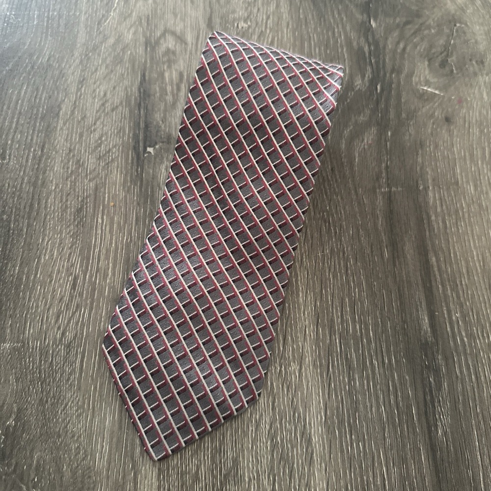 Murano Men's 100% Silk Tie Gray Blue Geometric Dot Necktie Made in USA